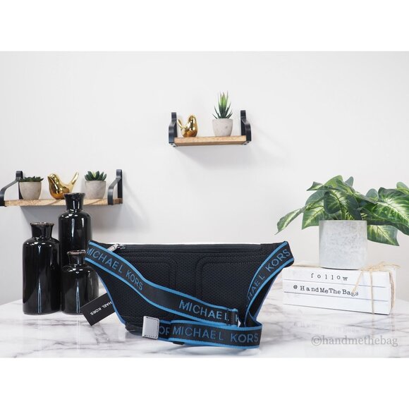NEW Michael Kors Men's Cooper Blue Utility Belt Bag Leather Embroidered Logo L - Picture 3 of 10